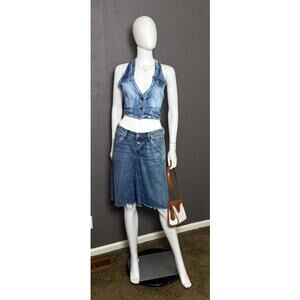 Vintage Y2K Cropped Denim Vest Shrunken Fit Distressed Faded Denim M/L